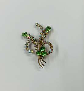 Costume Jewellery: Vintage Diamante and green crystal brooch