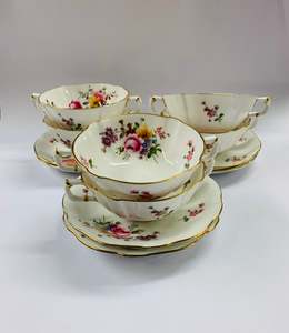Set 6 Royal Crown Derby Posies soup bowls and saucers