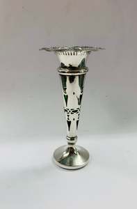 Art Nouveau silver plated vase with green glass liner