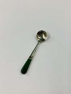 Brass And Metalware: Sterling silver and greenstone handle salt spoon