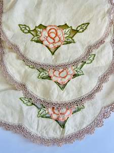 Set of Three Oval Tray Covers with Pink Flowers