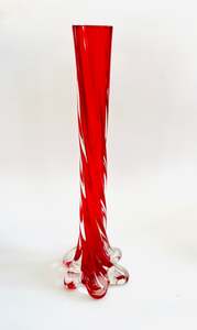Vases: Red Twisted Art Glass with Bubble Base