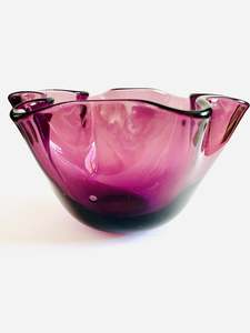 Vases: Purple Pinched Art Glass Bowl