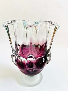 Vases: Purple and Clear Art Glass Pinched Vase