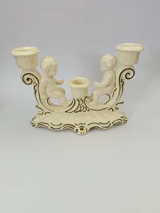 Candles: Vintage ceramic cherubs triple candle holder