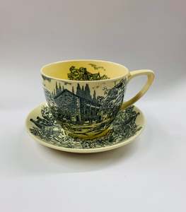 Large Crown Devon blue and white father cup and saucer