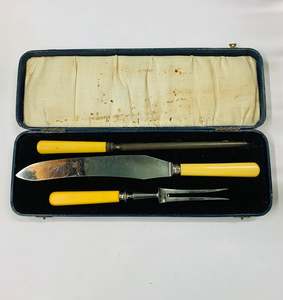 Antique 3 piece bone handled carving set