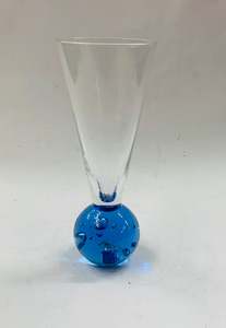 Retro blue bubble glass bud vase
