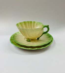 Cups And Saucers: Belleek black mark Neptune trio