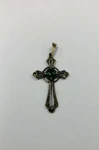 Sterling silver Marcasite and greenstone cross