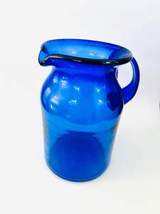 Heavy Blue Glass Jug with Bubbles
