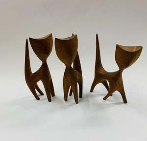 Set of 3 retro Midcentury wooden cats
