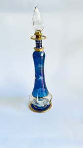 Blue Glass Perfume Bottle with Gold Trim
