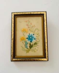 Antique floral embroidery picture