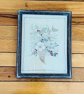 Framed Embroidery of a Winter Bouquet
