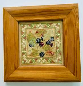 Framed Embroidered Black Berries and Raspberries