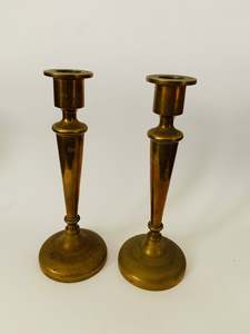 Candles: Solid pair of brass column Candlesticks