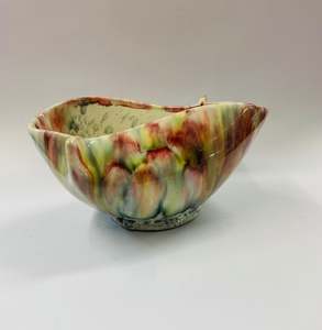 Pottery: Vintage Italian trickle glaze pottery bowl