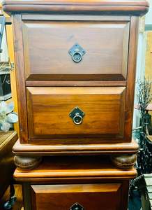 Furniture: Set of Two Solid Stained Pine Bedside Tables