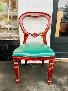 Furniture: Green Leather Balloon Back Chair Chair