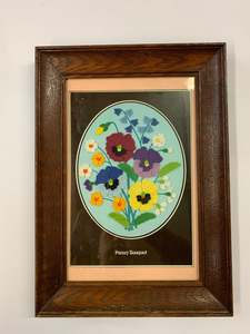 Clocks Mirrors And Frames: Antique Pansy Bouquet fabric art