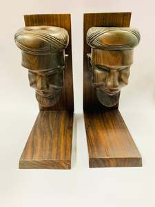Home Decor: Pair of hard wood men’s head bookends