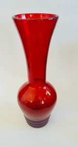 Vases: Cranberry Red Vase with Three Rings at the Base