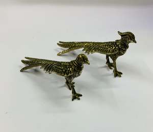 Brass And Metalware: Pair of vintage metal peacocks