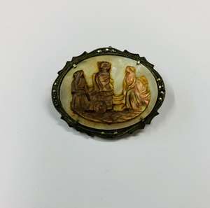 Silver Marcasite and mother of Pearl cameo brooch