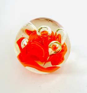 Paperweight with Orange Ribbons and Bubbles