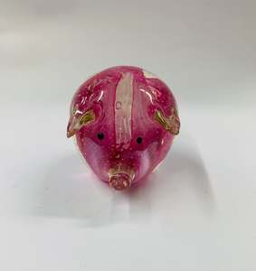 Glass And Crystal: Pink glass pig Paperweight