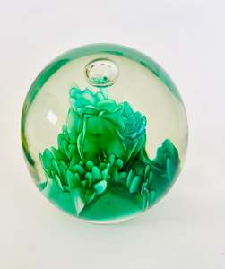 Green Coral Looking Paperweight with Bubble at the top