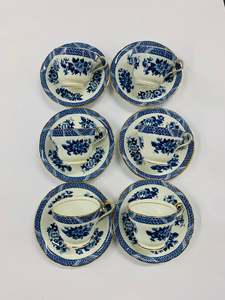 Set of 6 Aynsley blue and white Demitasse cups and saucers