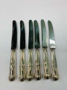 Brass And Metalware: Set of 6 Kings pattern silver plated lunch knives