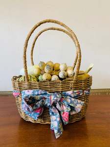 Vintage basket of wooden vegetables