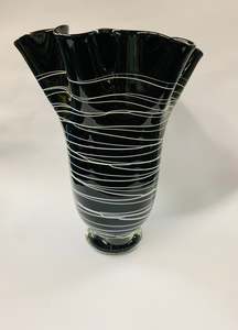 Art glass fluted black glass vase