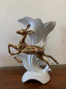 Vases: Italian ceramic vase with a leaping gold deer