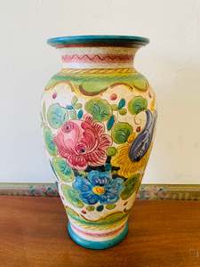 Vases: Vintage Italian hand painted pottery vase