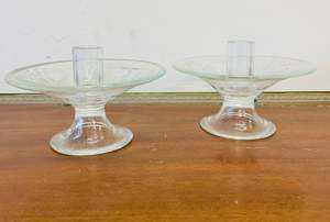 Pair of antique etched glass candle holders