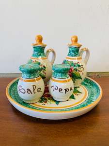 Pottery: 5 piece Avallone Vietri Italian condiment set