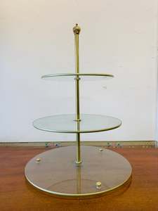 Cookware: Vintage 3 tier brass and glass cake stand