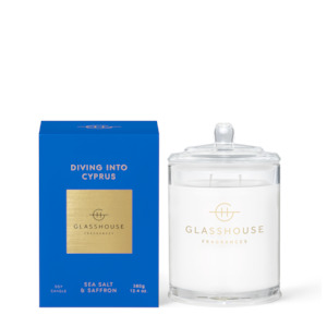 Glasshouse Fragrances 380gm Soy Candles: Glasshouse Fragrances DIVING INTO CYPRUS 380g Triple Scented Soy Candle