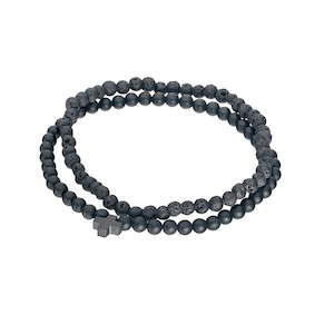 Jewellery Bracelets: Unisex Lava & Matt Onyx Stone Bracelet with Matt Black Cross