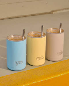 Frank Green Reusable Cups Bottles: Iced Coffee Cup with Straw 425ml - Buttermilk