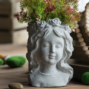In Only And Special Order: Classical Head Planter with Floral Wreath (Available In-Store Only)