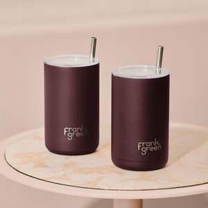 Frank Green Reusable Cups Bottles: Iced Coffee Cup with Straw 425ml - Chocolate - NEW