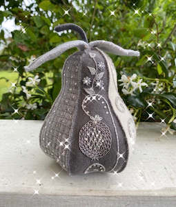 Sparkly Embroidered Winter Pear Kit in Grey by Ngaire Montgomery-Williams