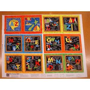 New Zealand Fabrics: New Zealand ABC Book Panel 86590 Col 1