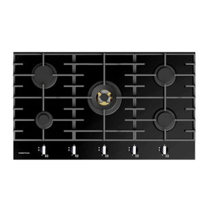 Parmco 900mm Hob, 4 Burner + Wok, Gas, Black Glass - Appliance Outlet