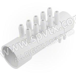 Manifolds And Manifold Wye: Air Manifold 1 1/2 inch Spigot X 1 1/2 inch Slip X 3/8 inch Barbs (10PT) + 4 Plugs